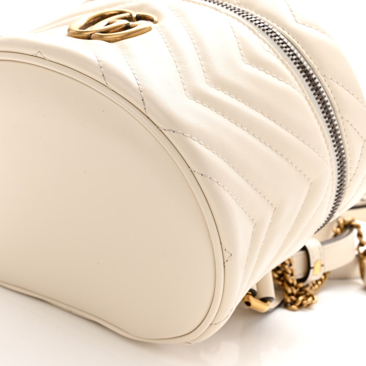 Calfskin Matelasse Mini GG Marmont Round Backpack White