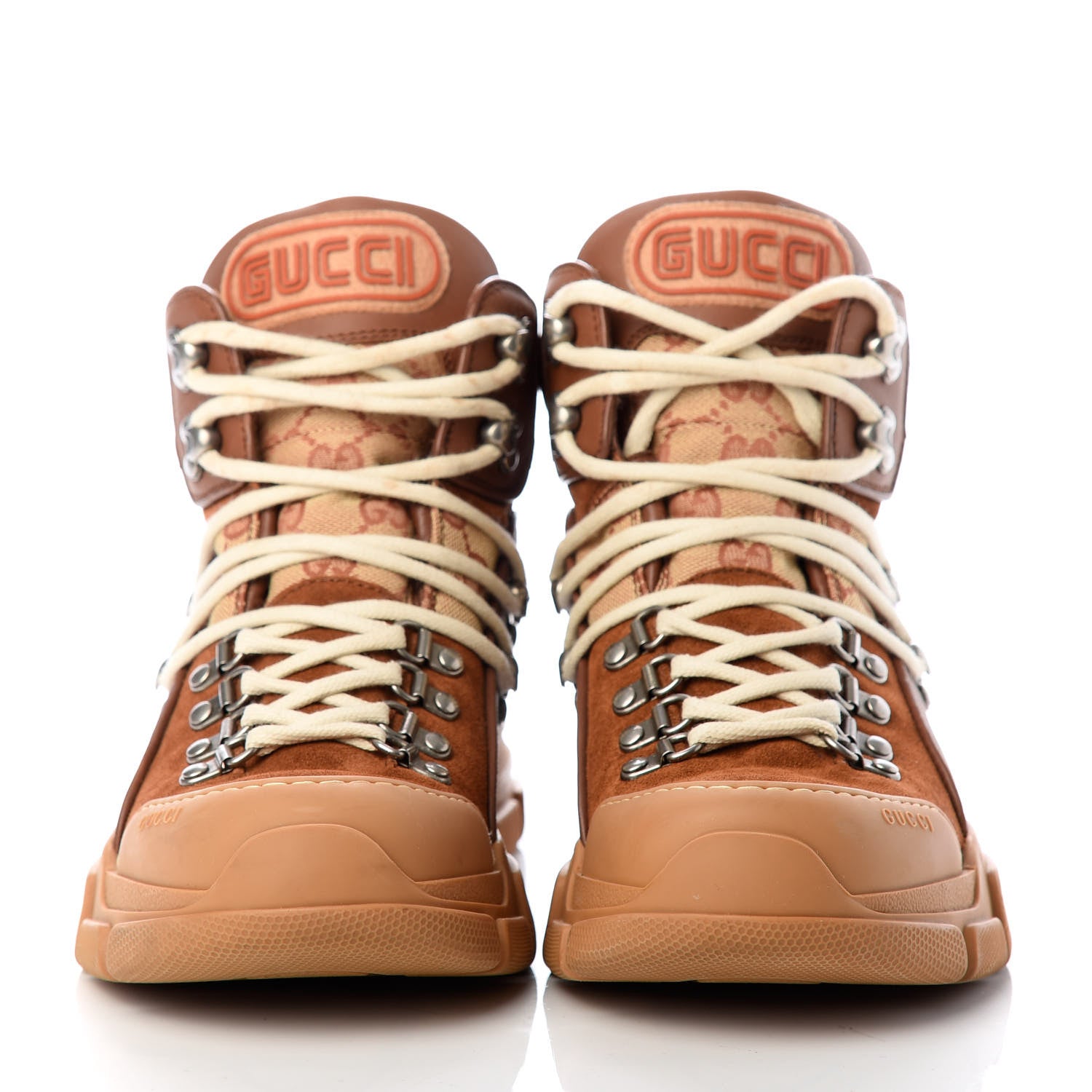 Gucci X SEGA Suede Calfskin GG Monogram Womens Flashtrek High-Top Sneakers 39 New Cuir Beige Ruggine 2 of 12