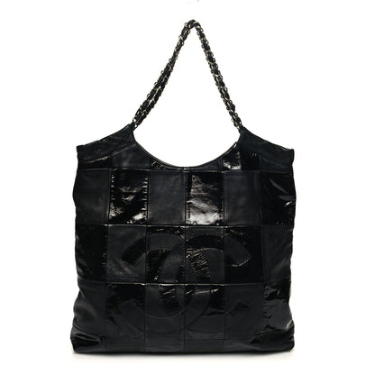 Chanel Lambskin Patent Calfskin Brooklyn Patchwork Extra Large Hobo Black 1 of 10