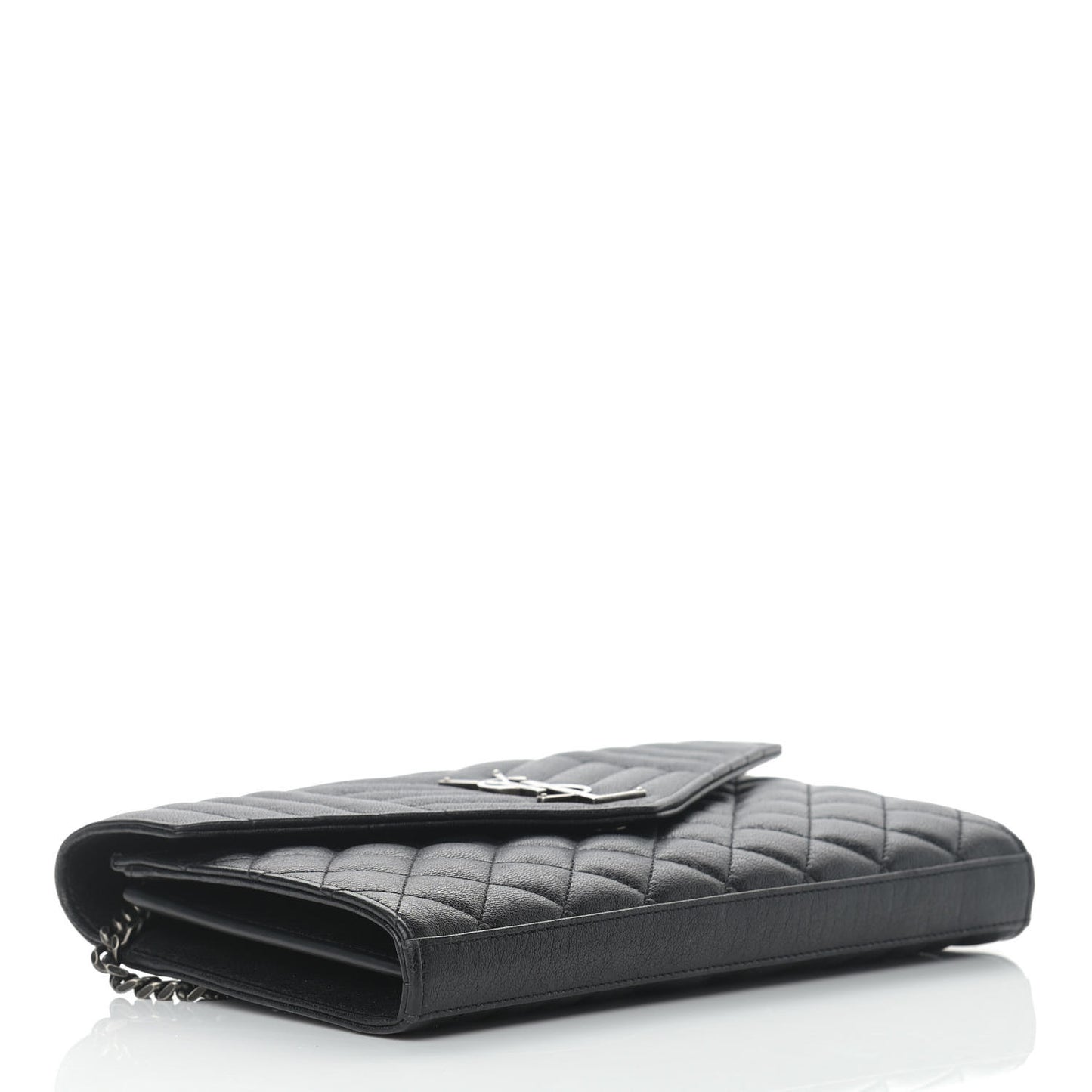 Sheepskin Tri-Quilt Monogram Envelope Chain Wallet Black