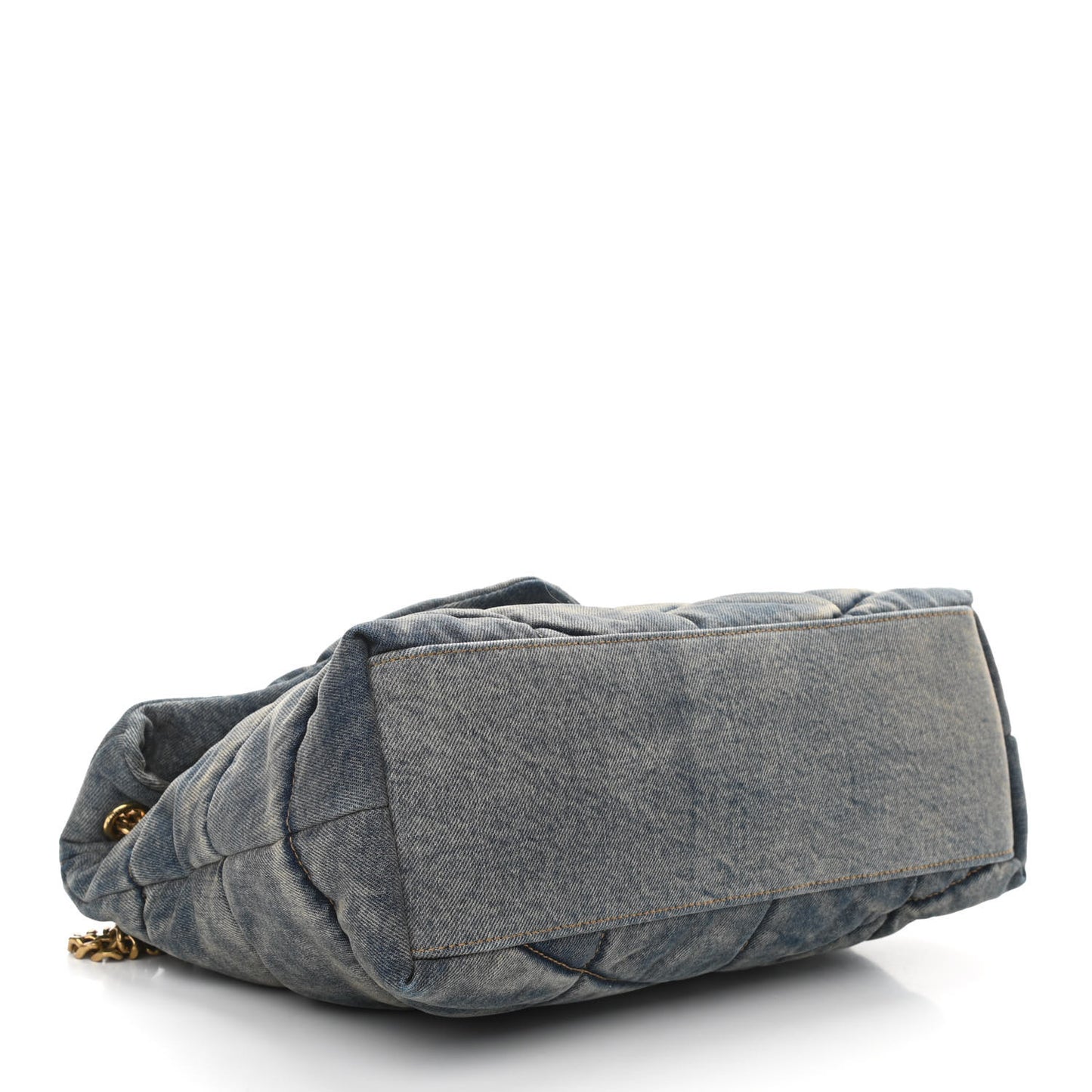 Denim Quilted Medium Loulou Puffer Monogram Chain Satchel Blue Cinnamon