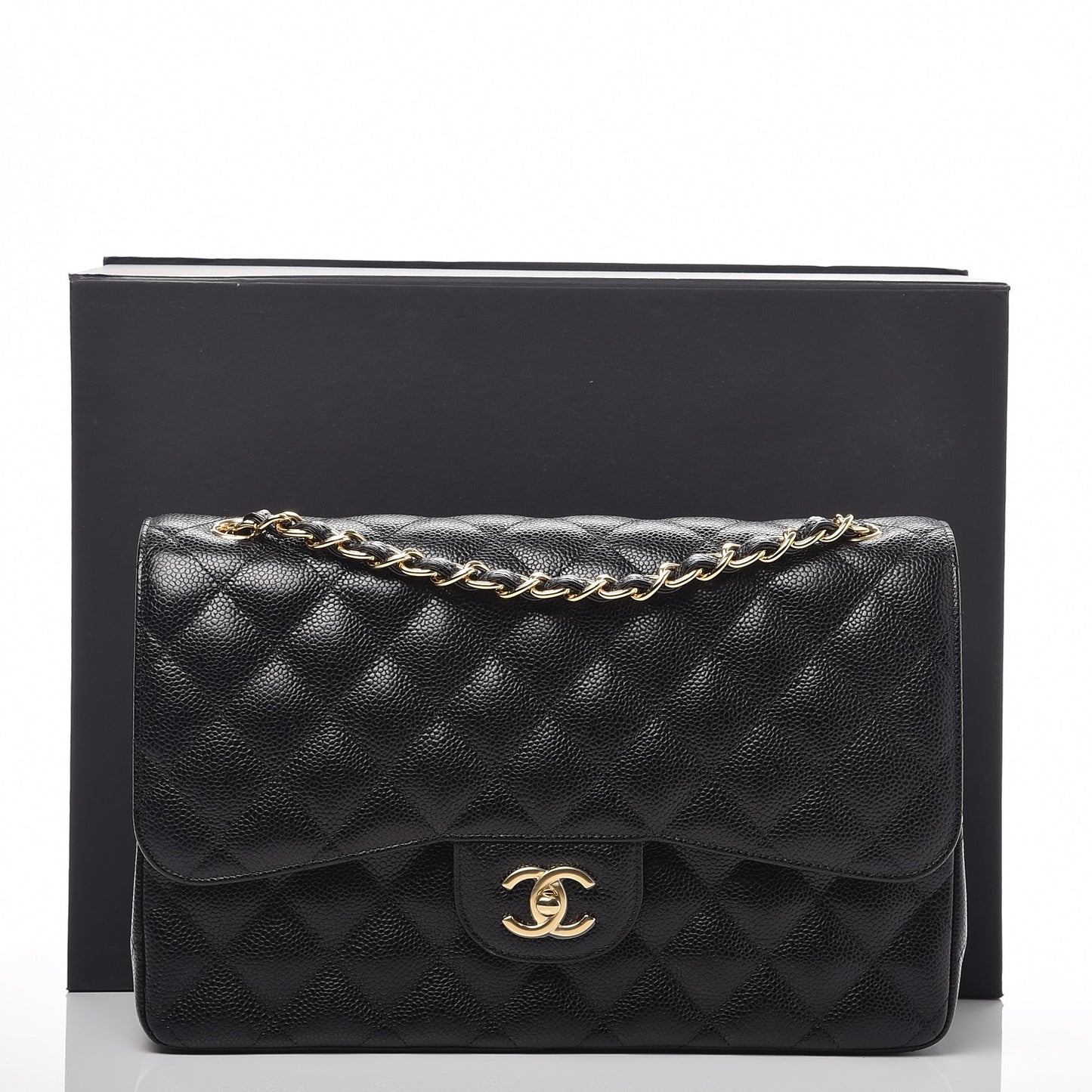 Caviar Quilted Jumbo Double Flap Black
