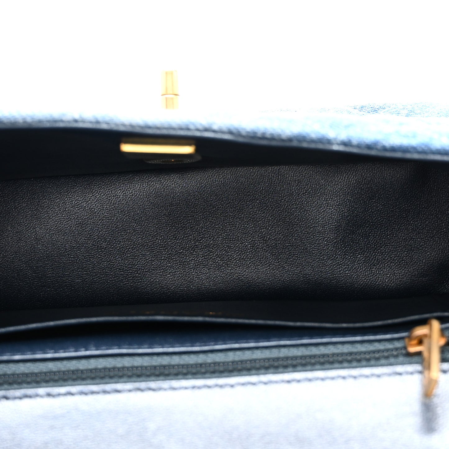 Washed Denim Quilted Mini Rectangular Flap Blue