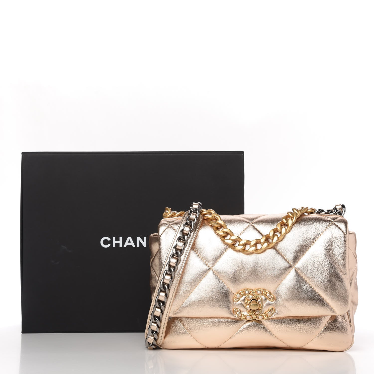 Chanel Metallic Lambskin Quilted Medium Chanel 19 Flap Gold 12 of 12