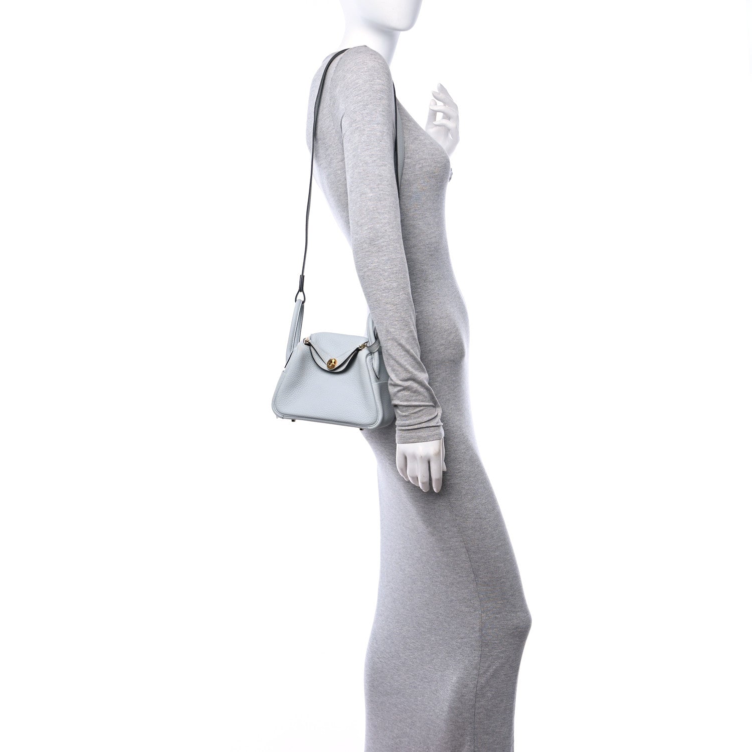 Hermes Taurillon Clemence Mini Lindy 20 Bleu Pale 3 of 13