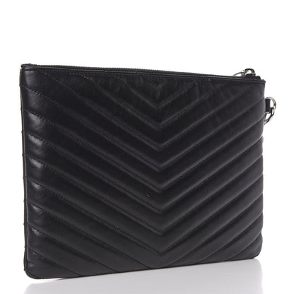 Saint Laurent Calfskin Matelasse Chevron Monogram A5 Wristlet Black 3 of 9