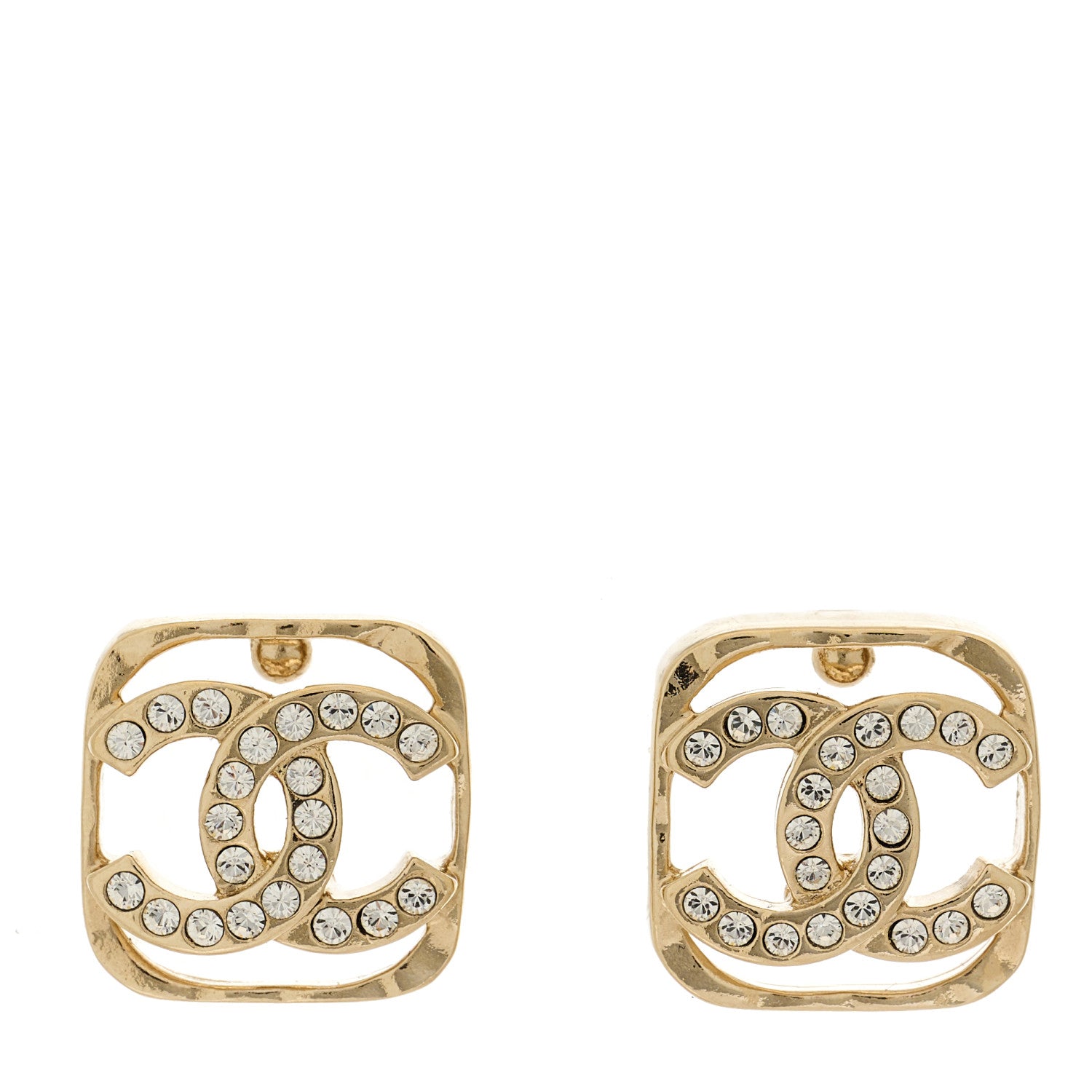 Chanel Crystal Square CC Earrings Gold 1 of 5