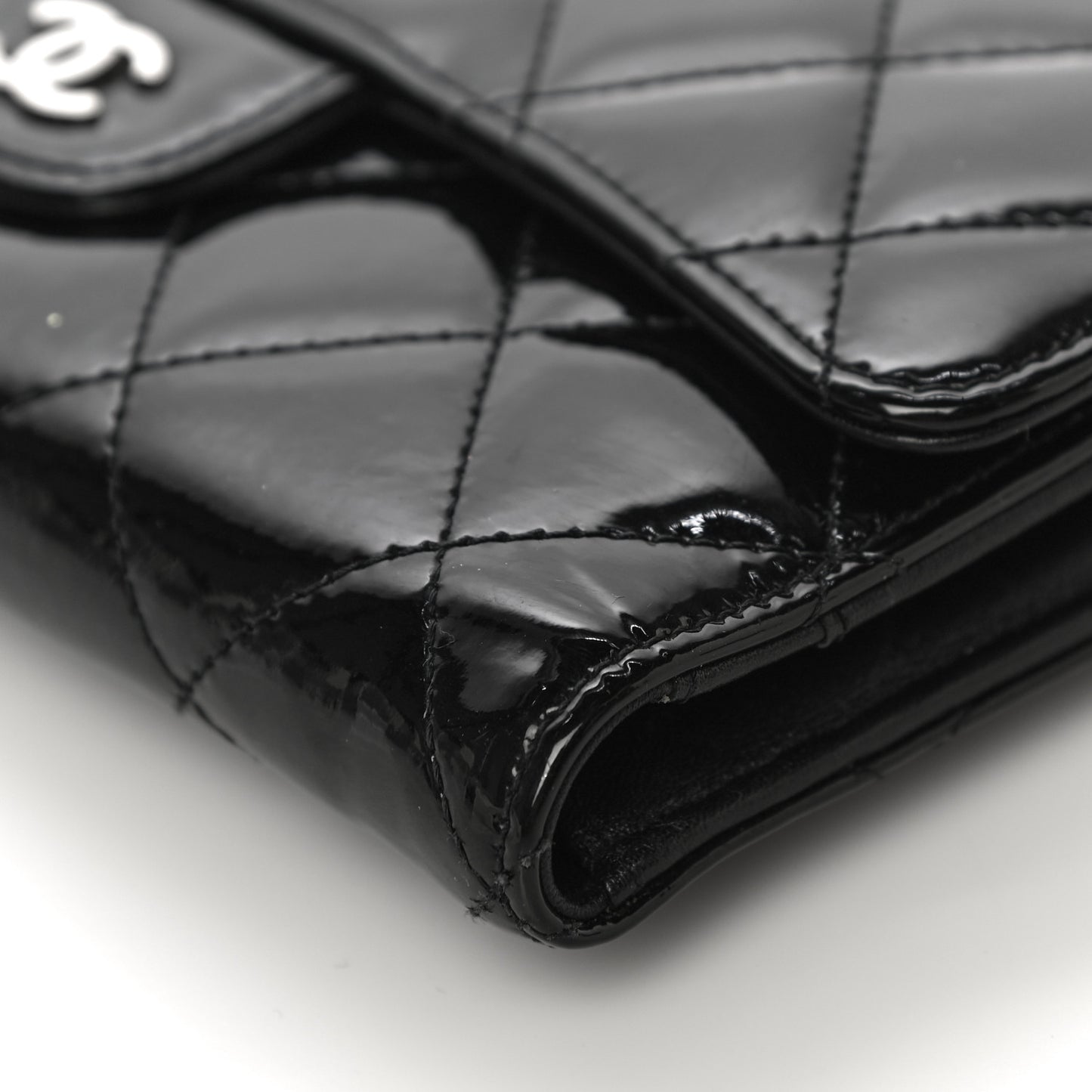 Patent Quilted Large Flap Wallet Black