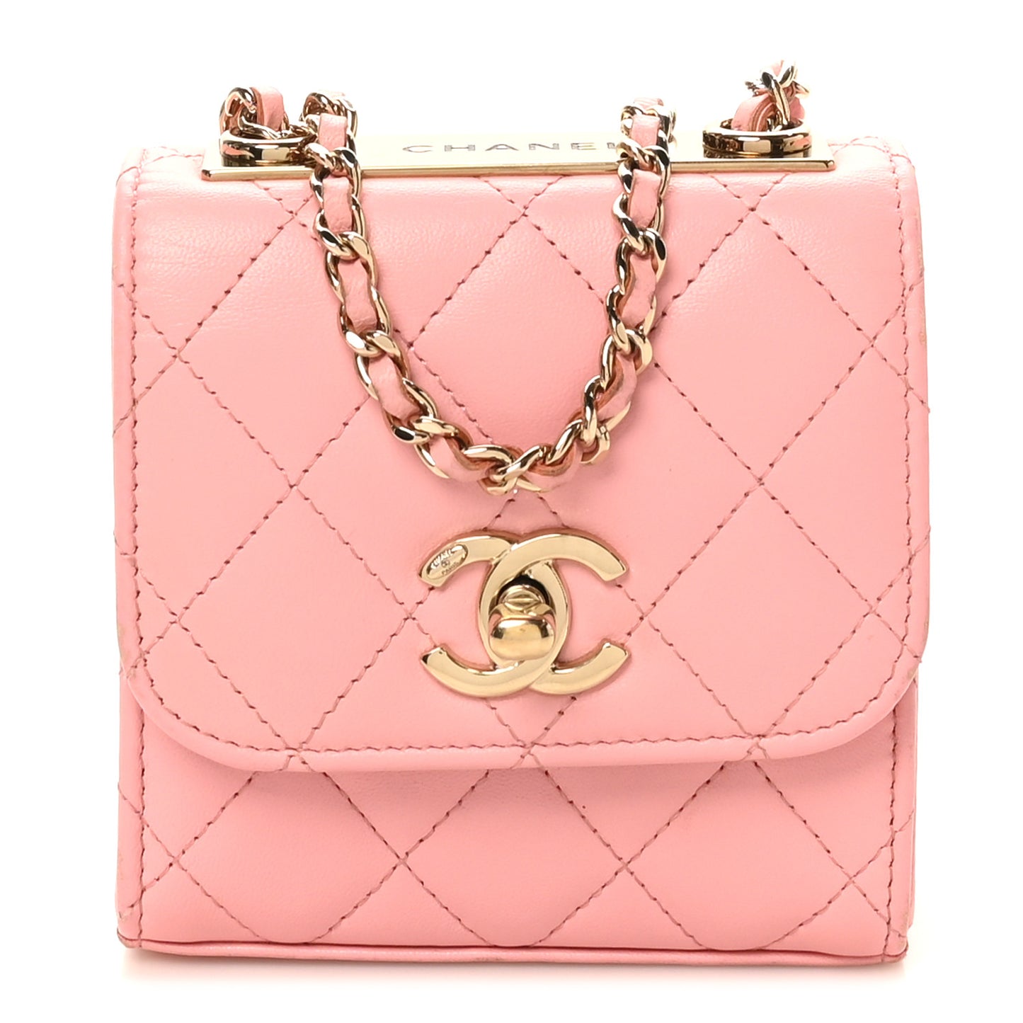 Lambskin Quilted Mini Trendy CC Clutch With Chain Pink