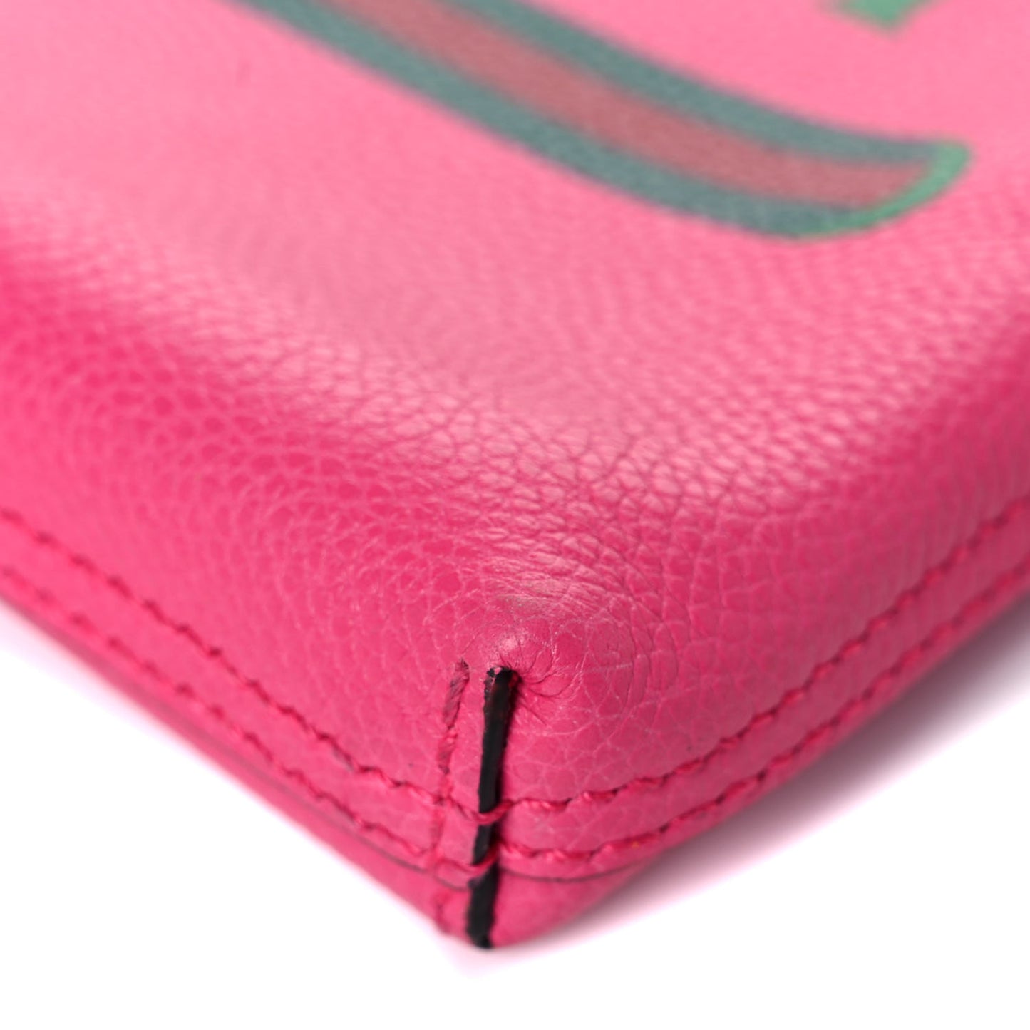 Pebbled Calfskin Medium Logo Portfolio Clutch Box Pink Green