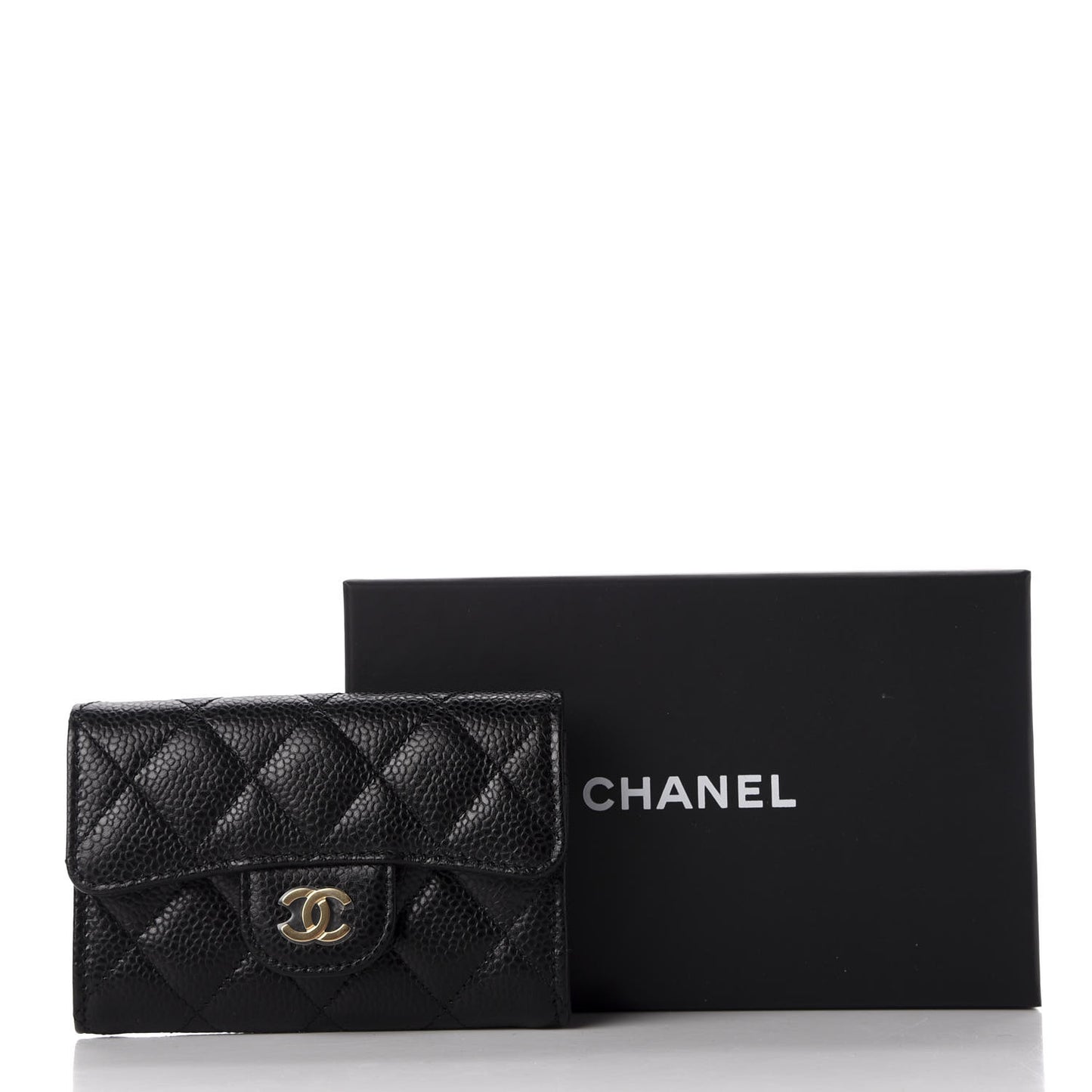 Caviar Quilted Flap Card Holder Wallet Black