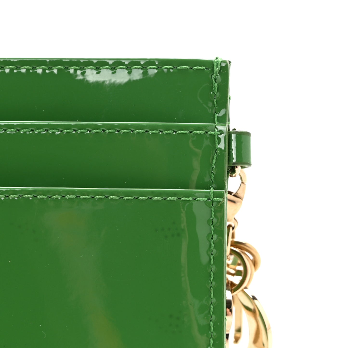 Patent Cannage Lady Dior Card Holder Green