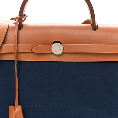 Hermes Vache Hunter Toile Herbag Zip 31 PM Bleu De Malte Natural 9 of 12