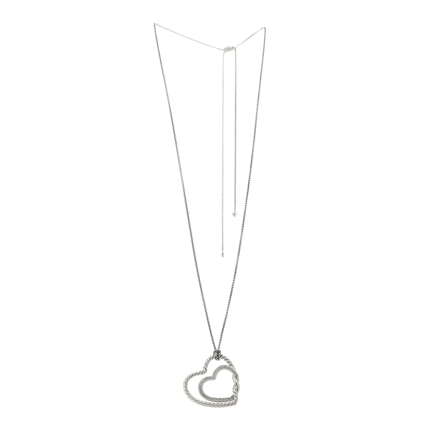 David Yurman Sterling Silver Diamond Cable Continuance Heart Adjustable Necklace 3 of 5