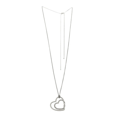 David Yurman Sterling Silver Diamond Cable Continuance Heart Adjustable Necklace 3 of 5