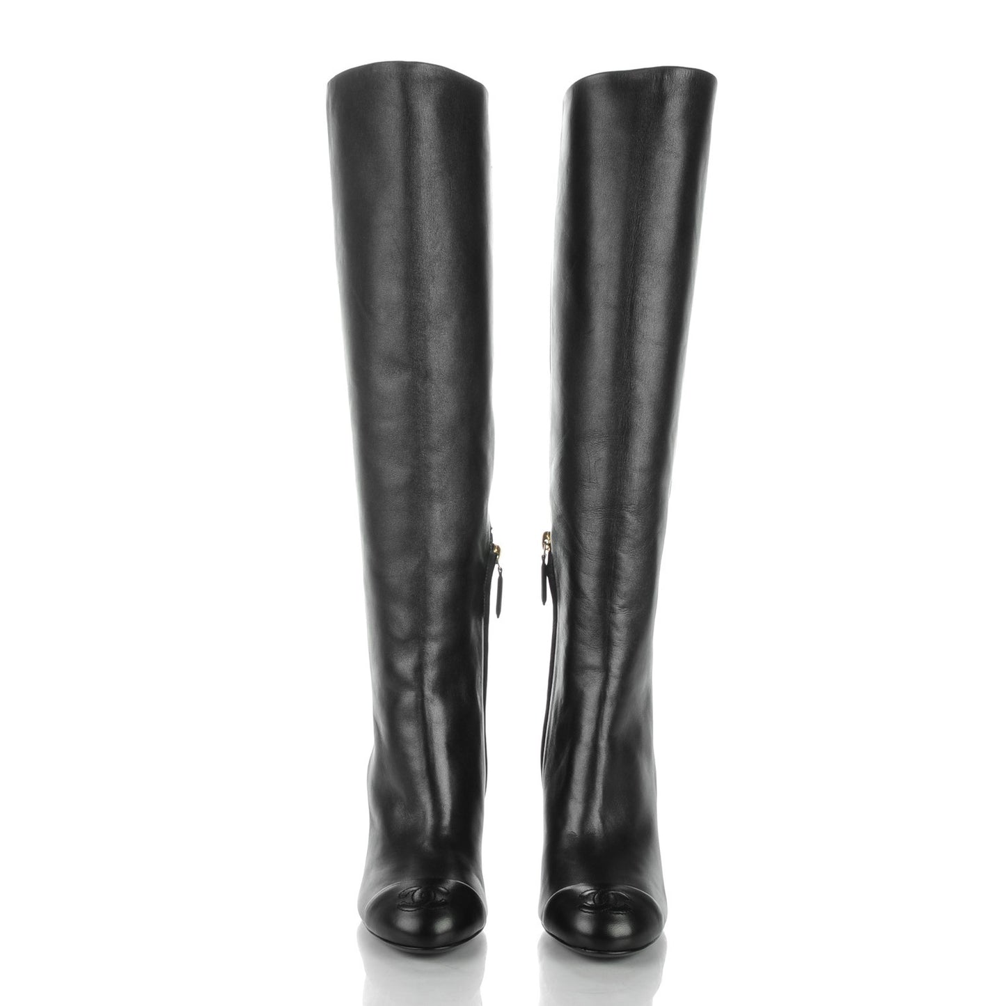 Lambskin CC Cap Toe High Boots 37 Pearly Black