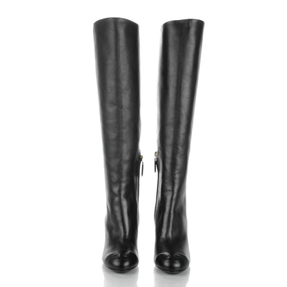 Chanel Lambskin CC Cap Toe High Boots 37 Pearly Black 2 of 7