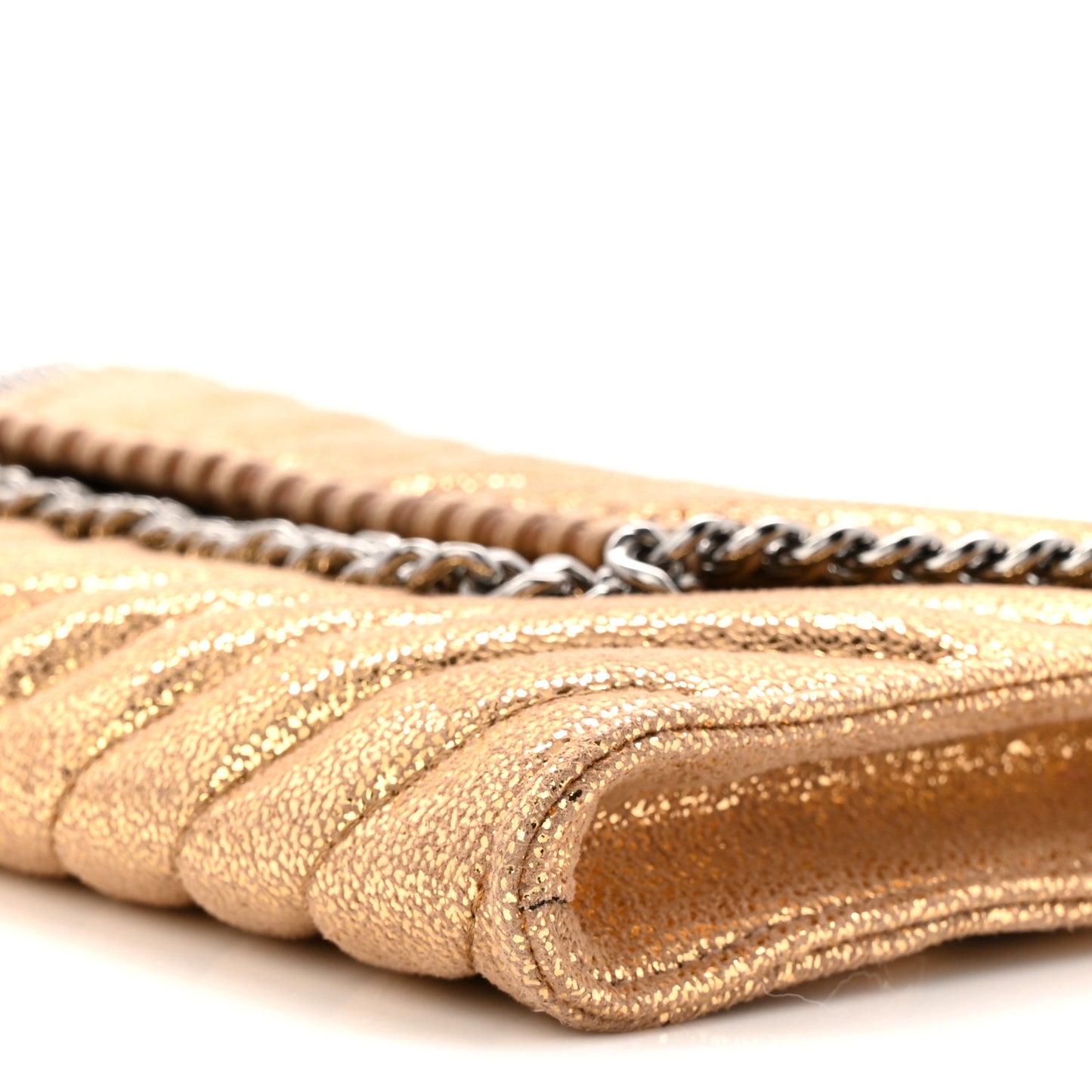 Metallic Shaggy Deer Chevron Quilted Mini Fold Over Falabella Gold