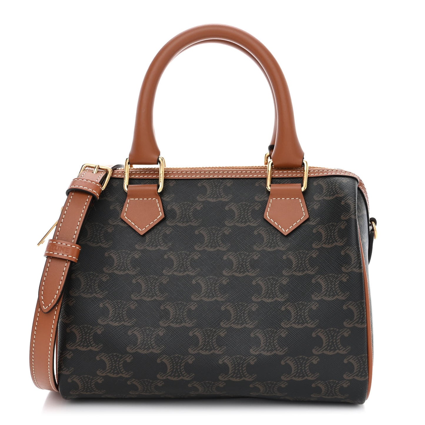 Triomphe Canvas Calfskin Small Boston Bag Tan
