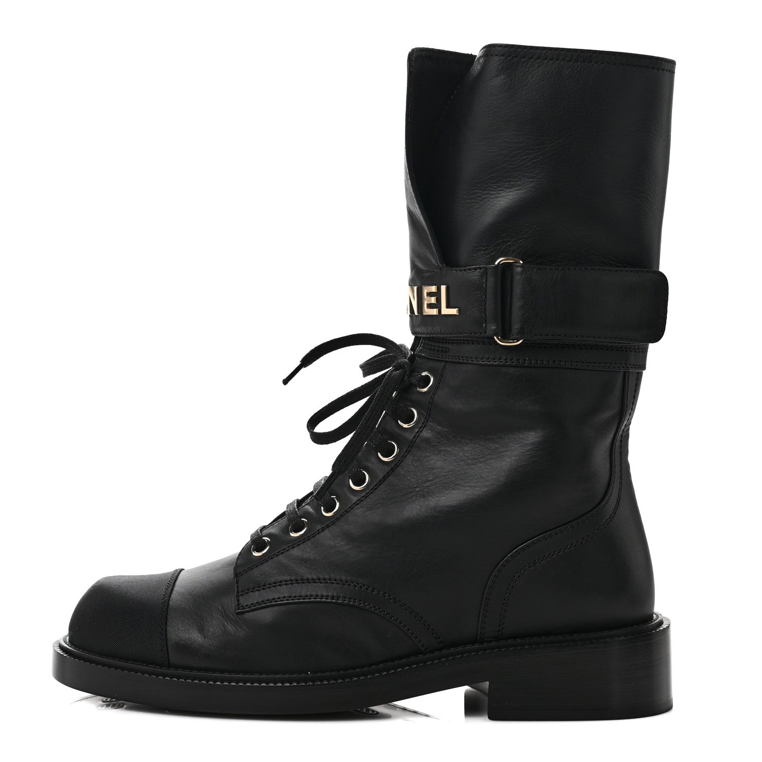 Chanel Shiny Calfskin Lace Up Combat Boots 39 Black 1 of 9