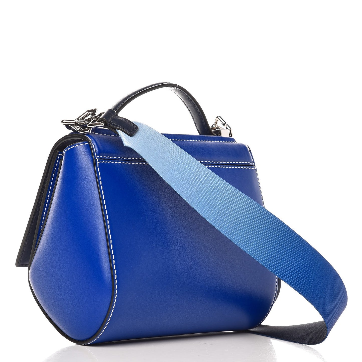 Calfskin Mini Pandora Box Logo Strap Crossbody Bag Moroccan Blue