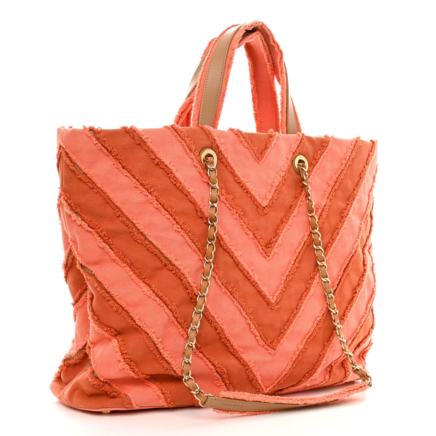 Chanel Canvas Chevron Cuba Patchwork Shopper Tote Orange 3 of 10