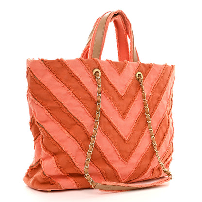 Chanel Canvas Chevron Cuba Patchwork Shopper Tote Orange 3 of 10