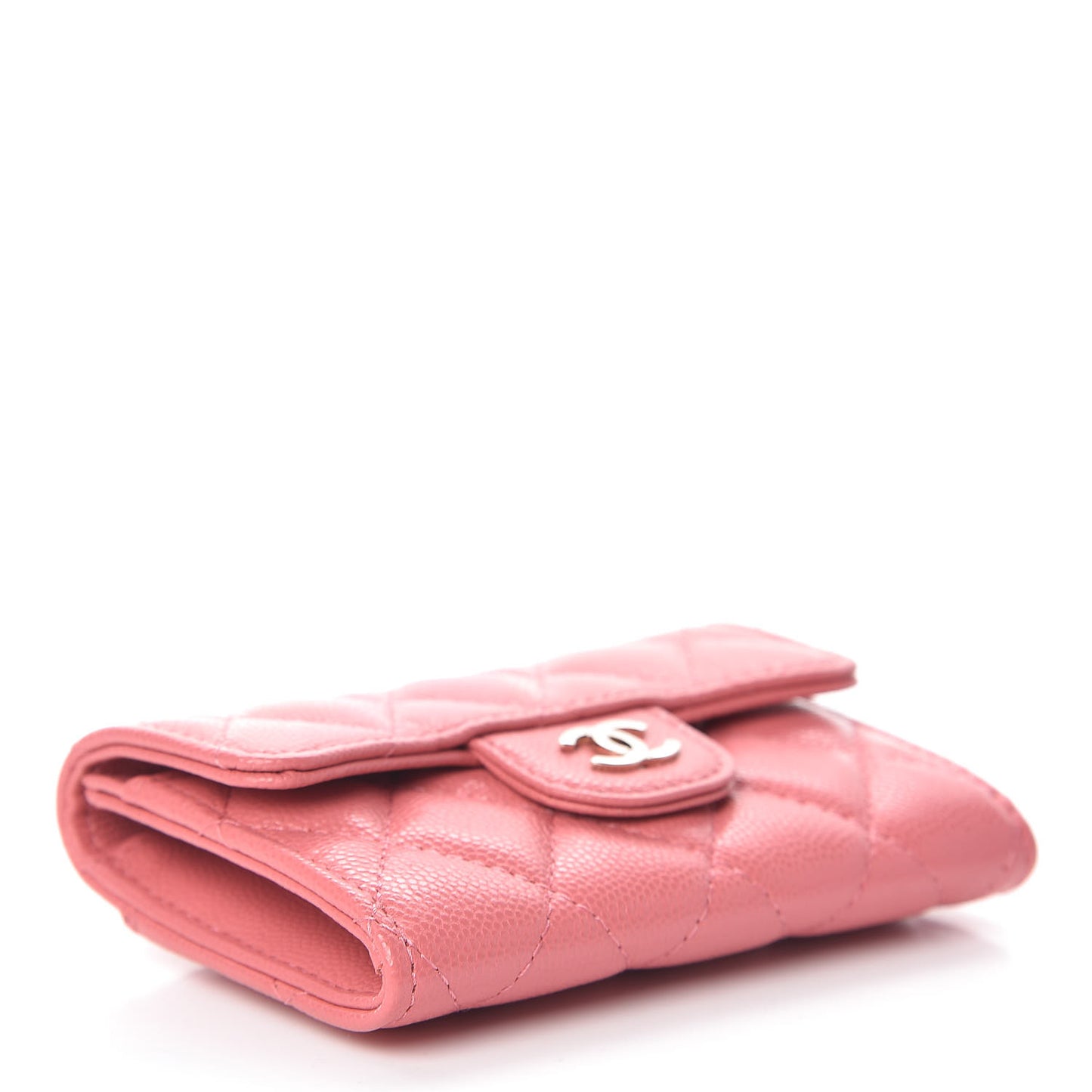 Caviar Quilted Flap Card Holder Wallet Pink