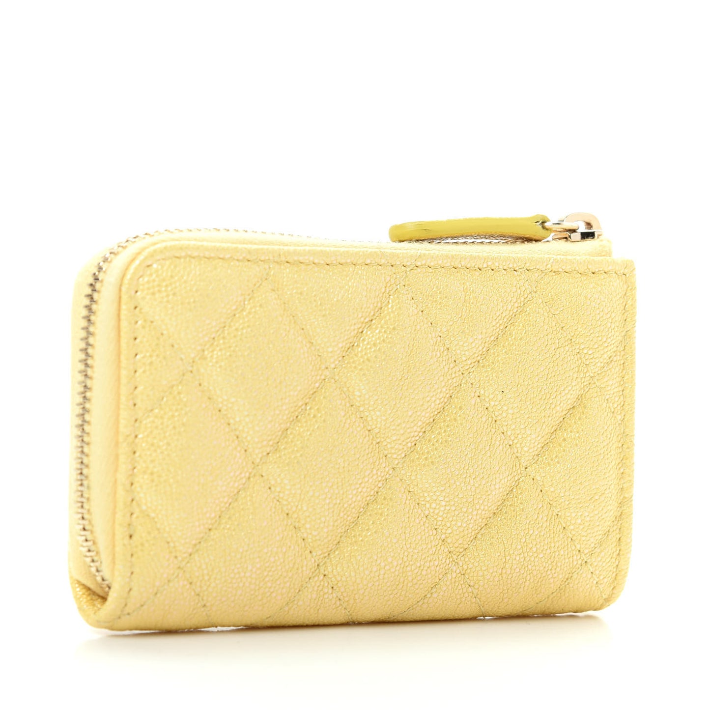 Iridescent Caviar Quilted Key Holder Case Yellow