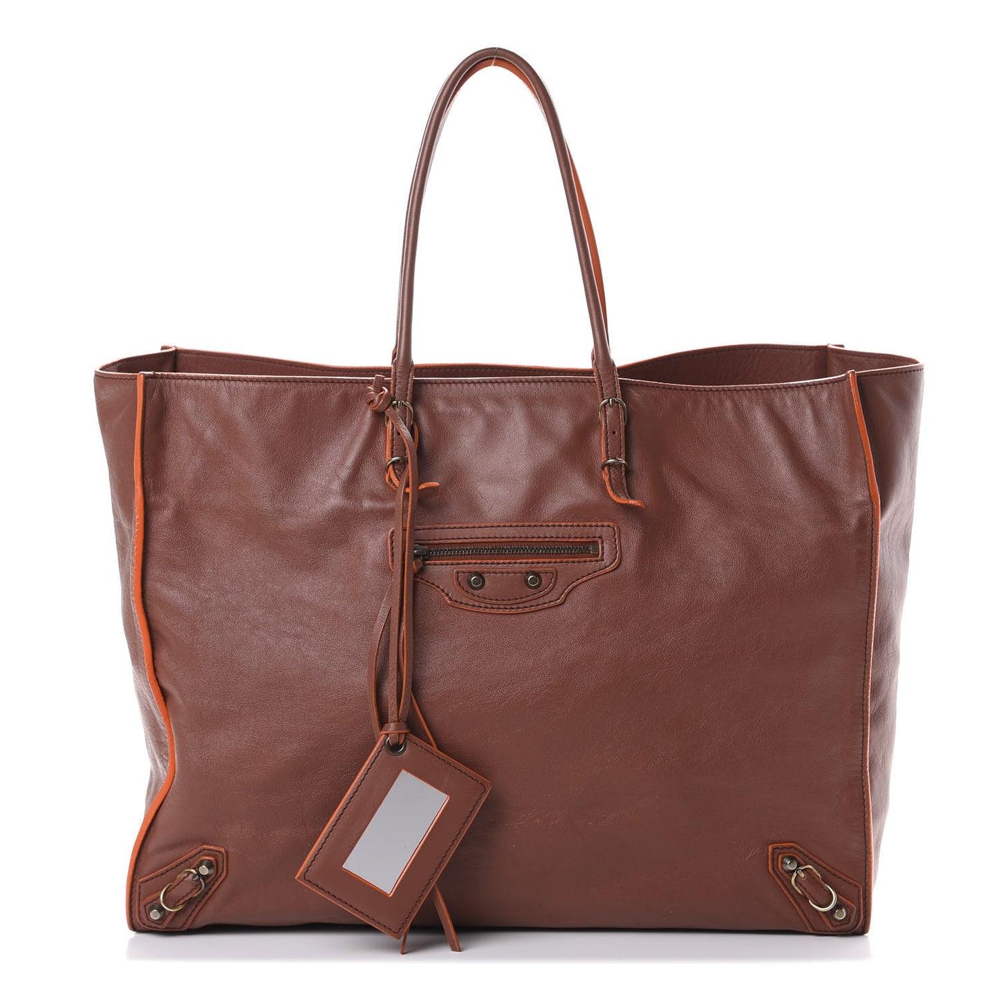 Veau Papier A4 Zip Around Tote Orange Brulee