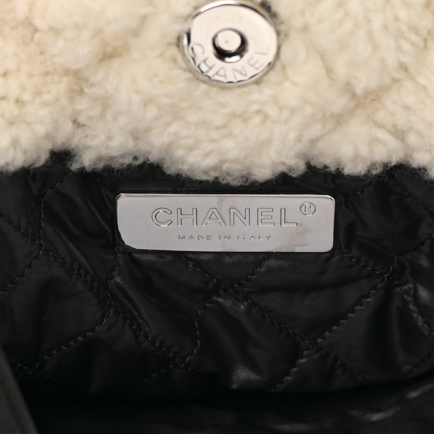 Shearling Sheepskin Tweed Large Coco Neige Tote White Black