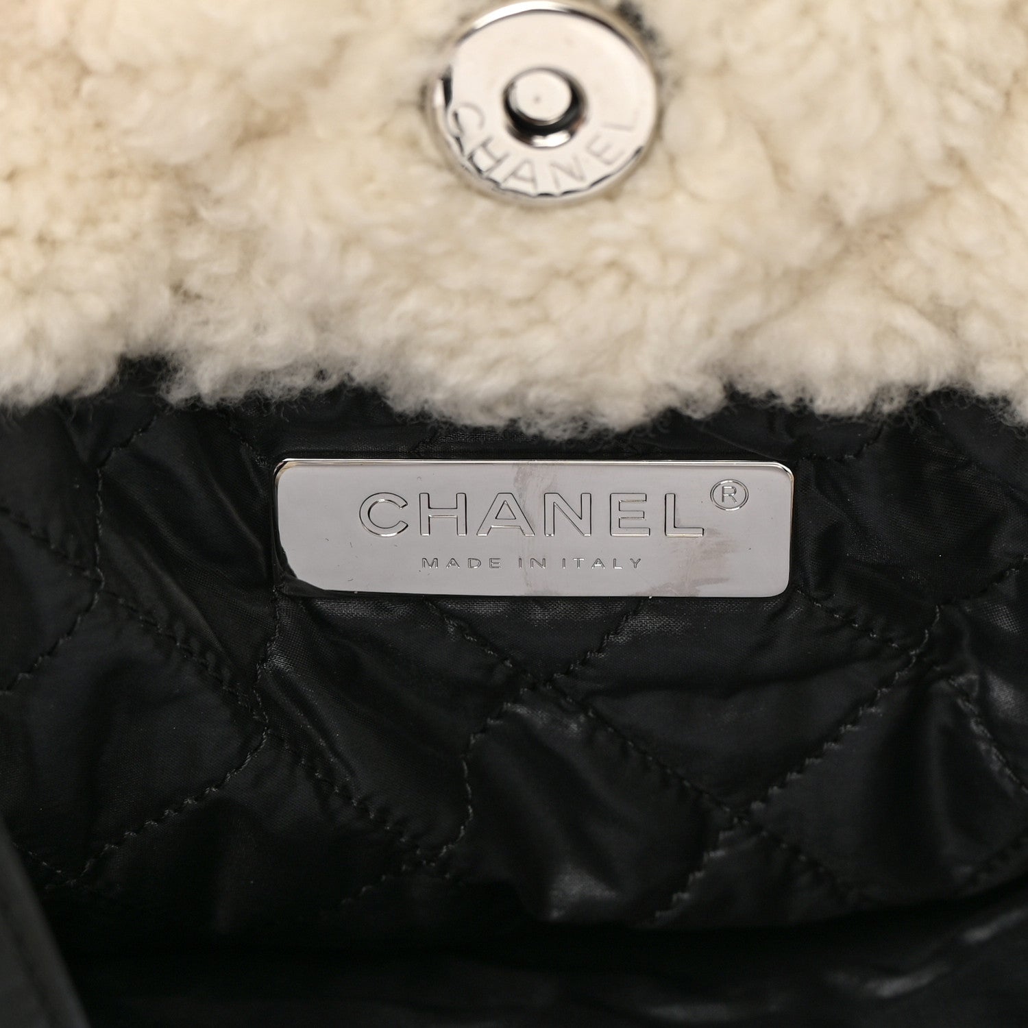Chanel Shearling Sheepskin Tweed Large Coco Neige Tote White Black 6 of 11
