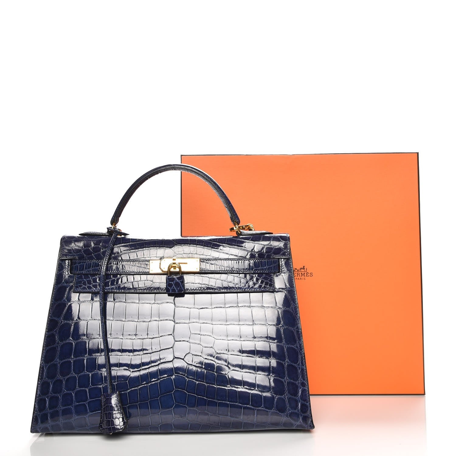 Hermes Shiny Niloticus Crocodile Kelly Sellier 32 Bleu Saphir 32 of 32