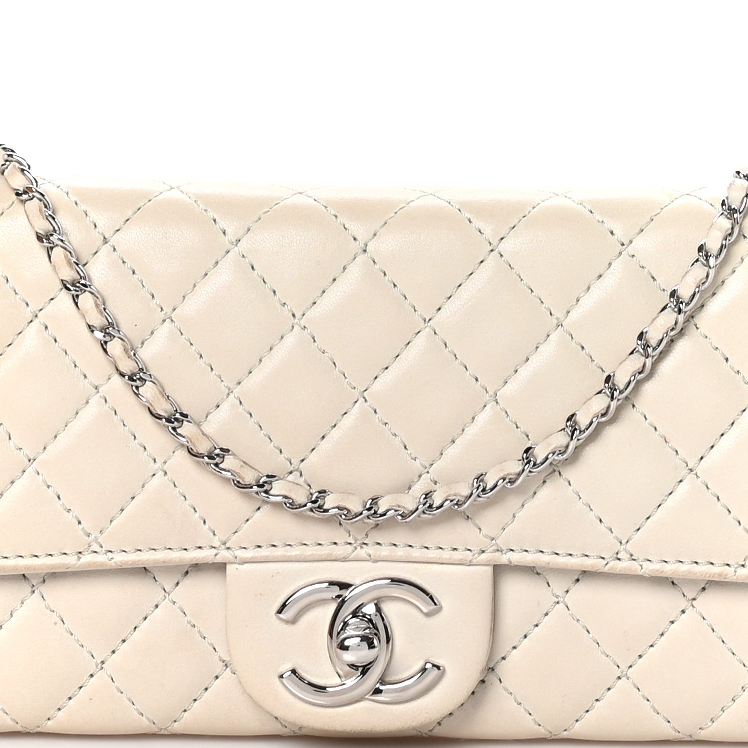 Chanel Lambskin Quilted Chain Clutch Flap White 8 of 12