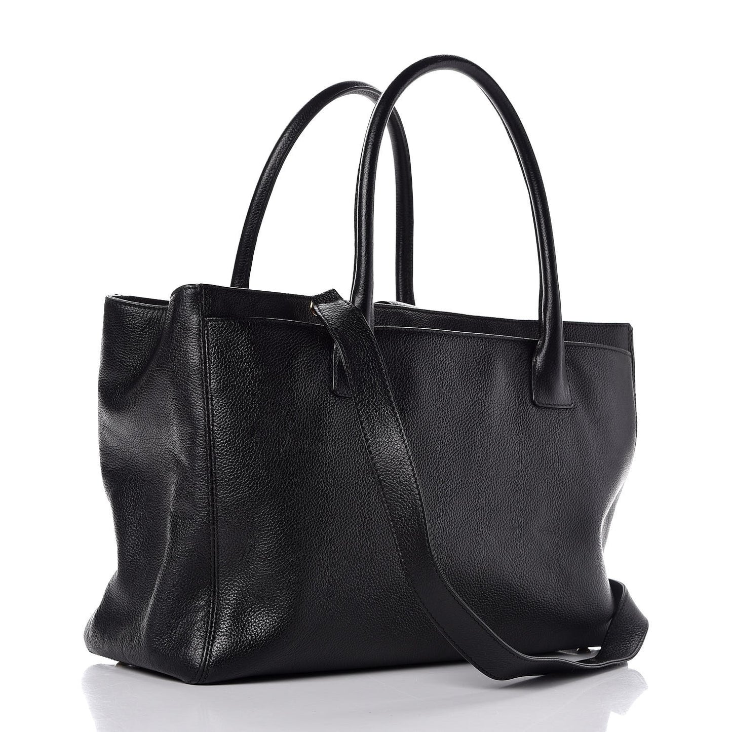 Calfskin Cerf Executive Shopper Tote Black