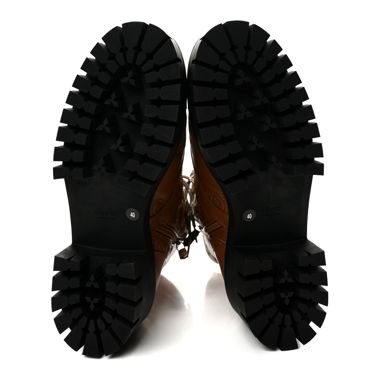 Cordovan Lux Nappa GG Matelasse Lace Up 60mm Combat Boots 40 Dark Hazel Brown