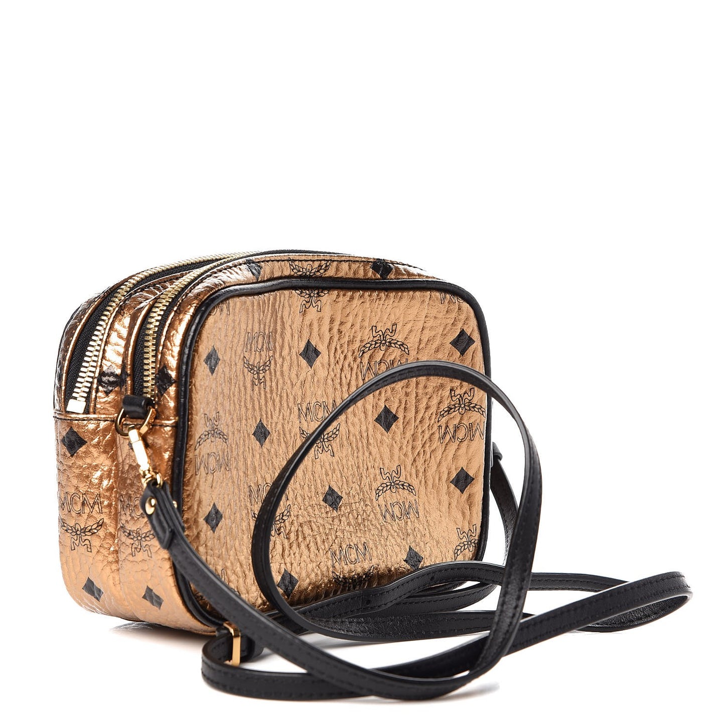Metallic Visetos Camera Crossbody Bag Gold