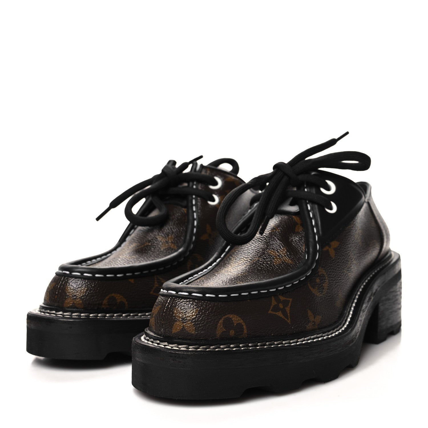 Louis Vuitton Monogram Calfskin Beaubourg Platform Derby Shoes 39 Brown 3 of 8