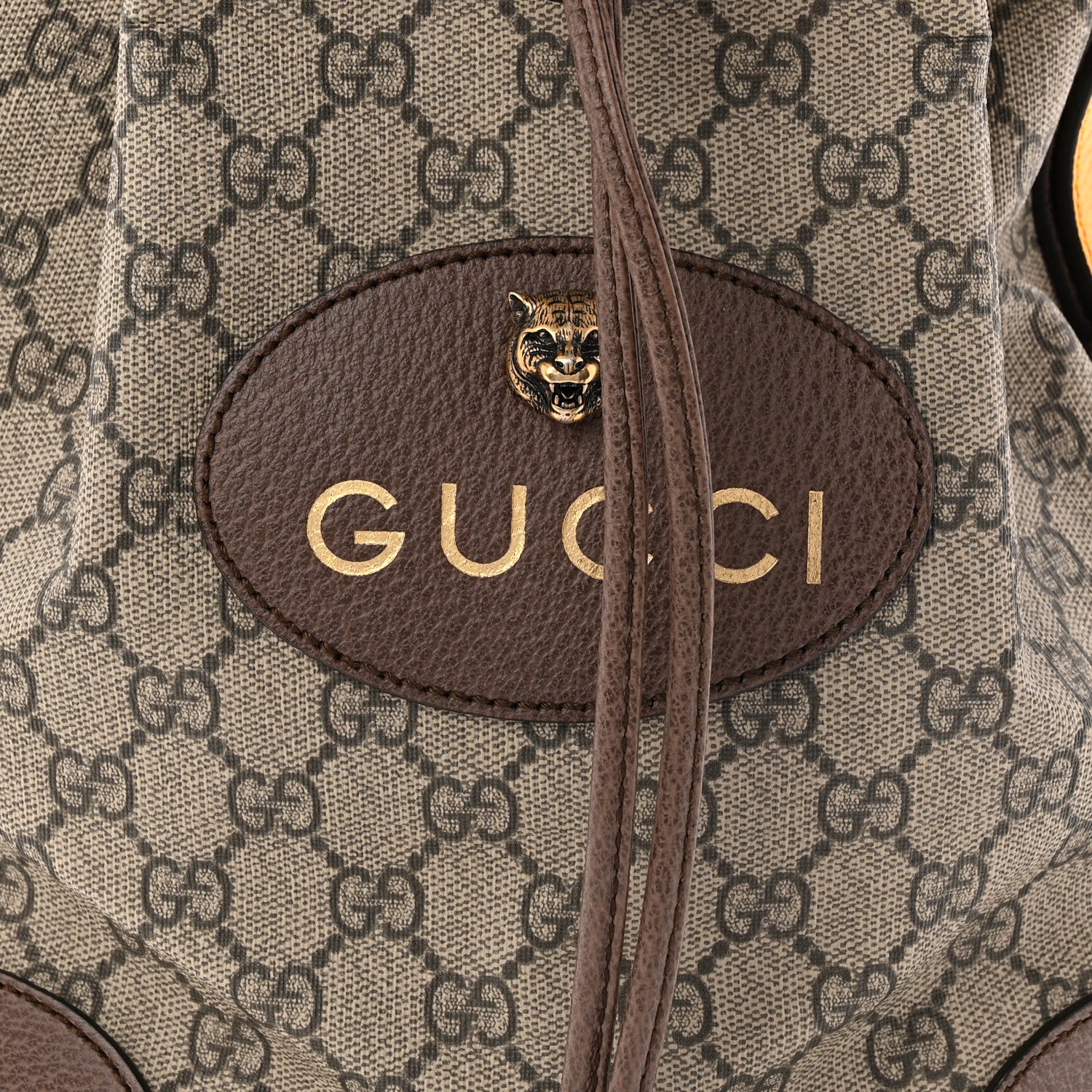 Gucci GG Supreme Monogram Neo Vintage Drawstring Bucket Backpack Beige New Acero Crop 7 of 9