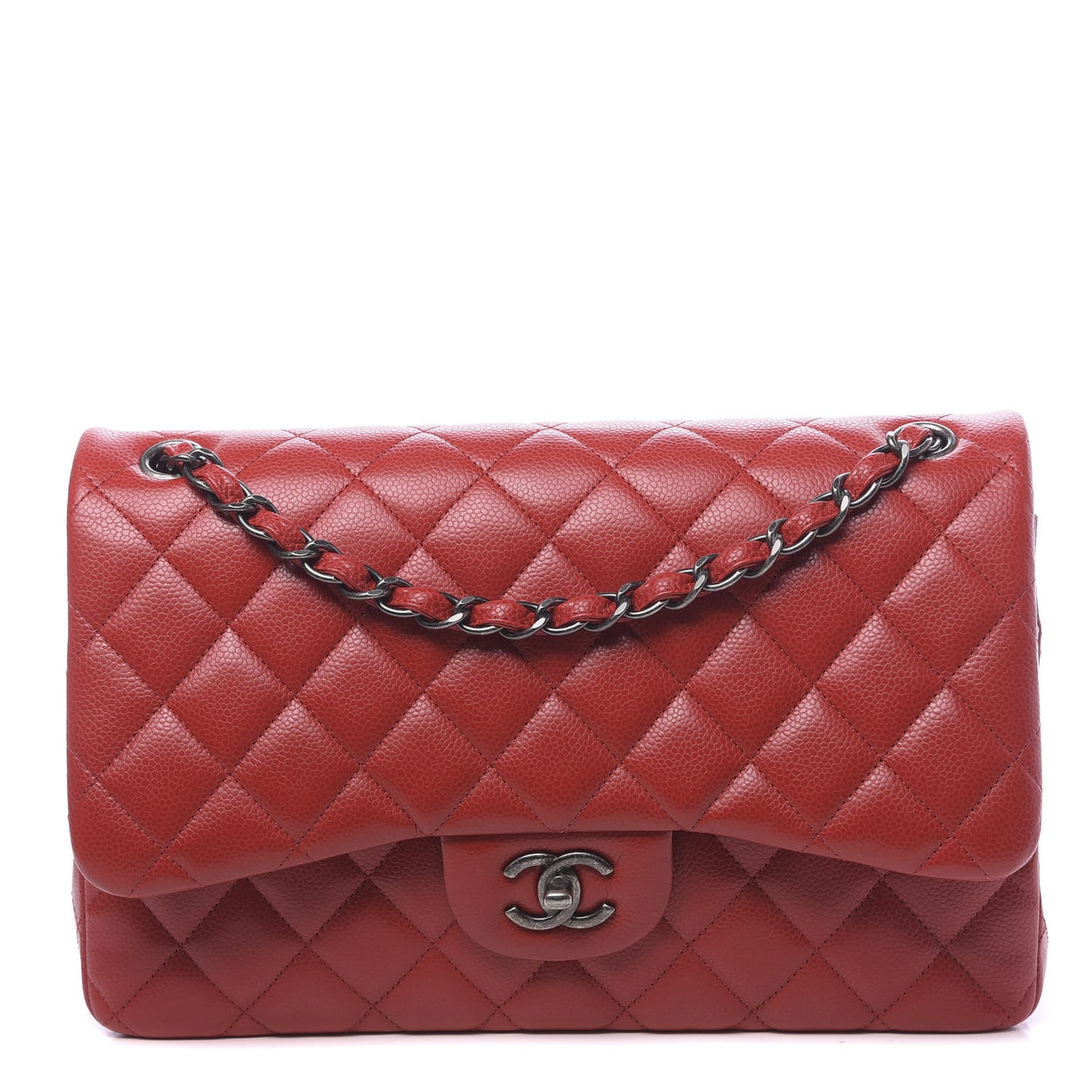 Caviar Quilted Jumbo Double Flap Red