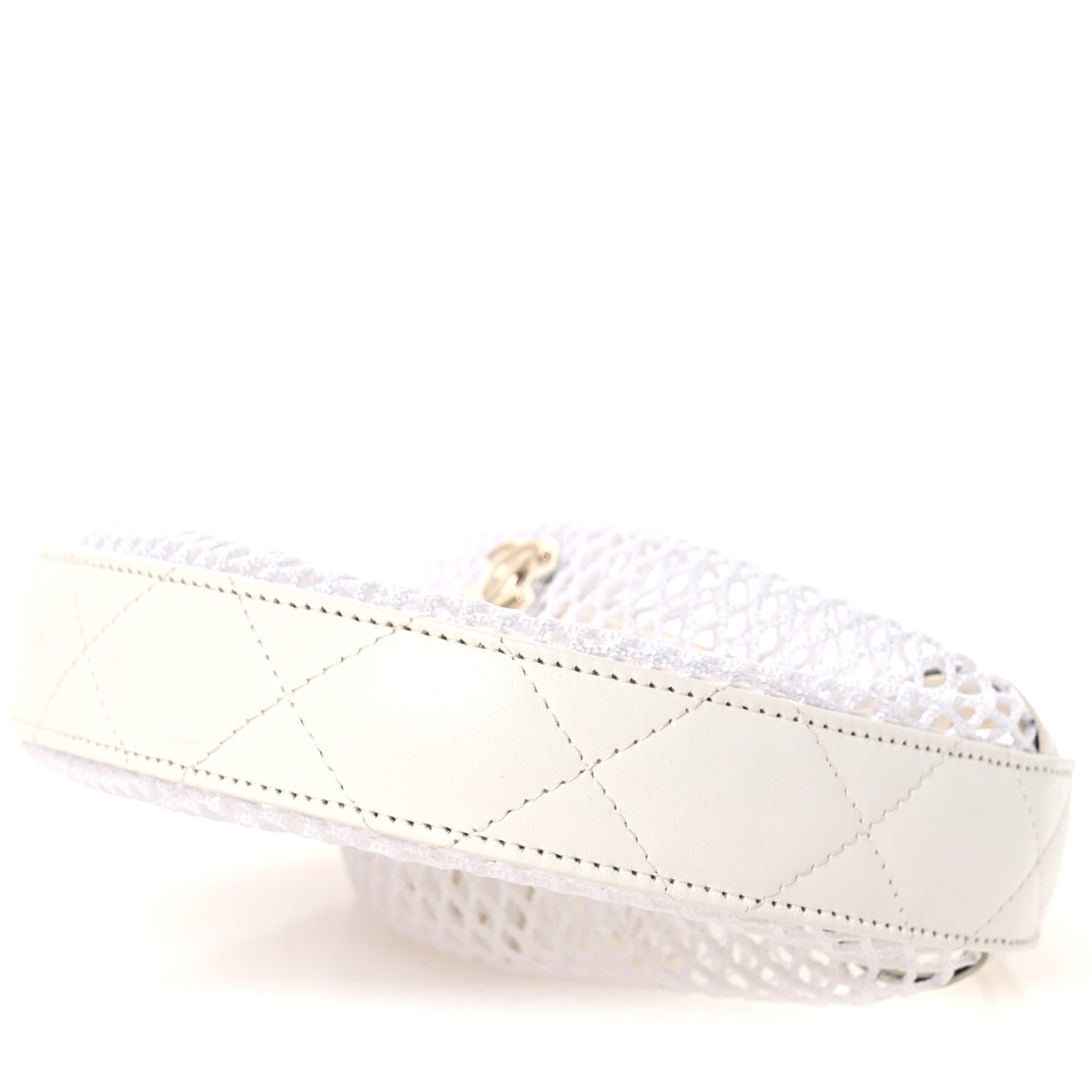 Mesh Shiny Lambskin Pouch Hobo White