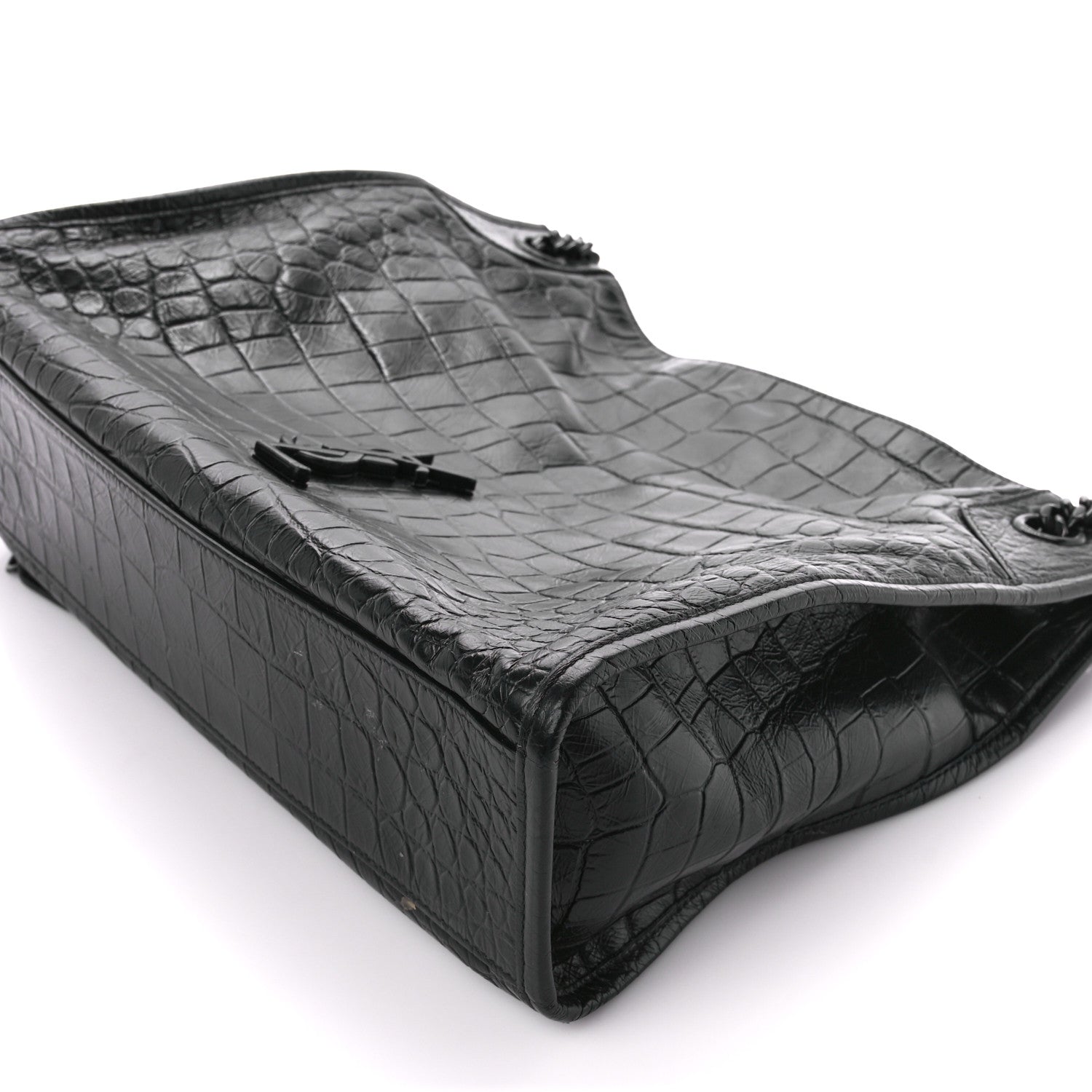 Saint Laurent Calfskin Crocodile Embossed Monogram Medium Niki Shopping Bag Black 10 of 12
