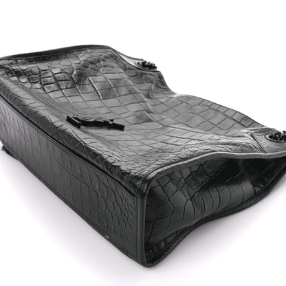 Saint Laurent Calfskin Crocodile Embossed Monogram Medium Niki Shopping Bag Black 10 of 12