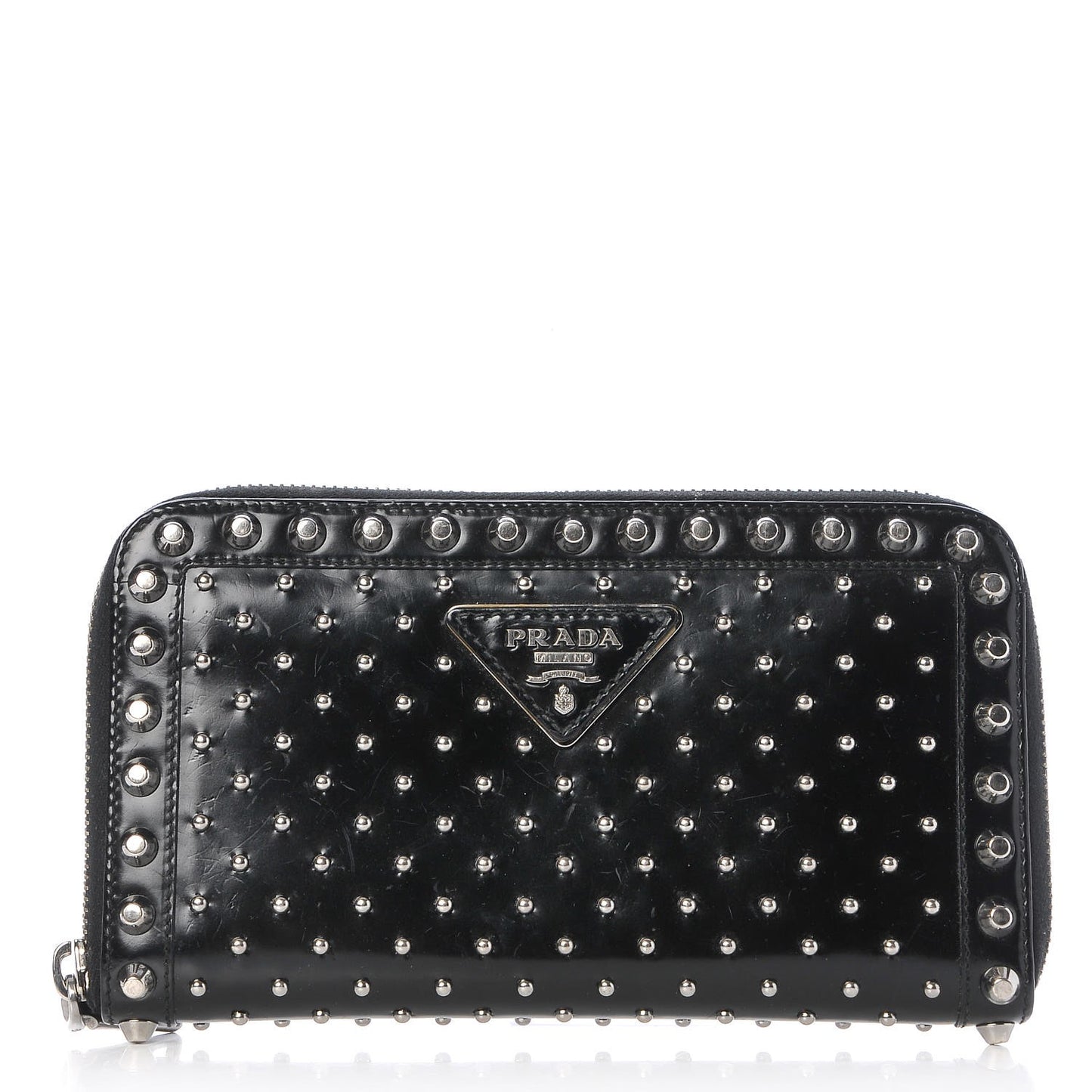 Spazzolato Studded Zip Around Wallet Black