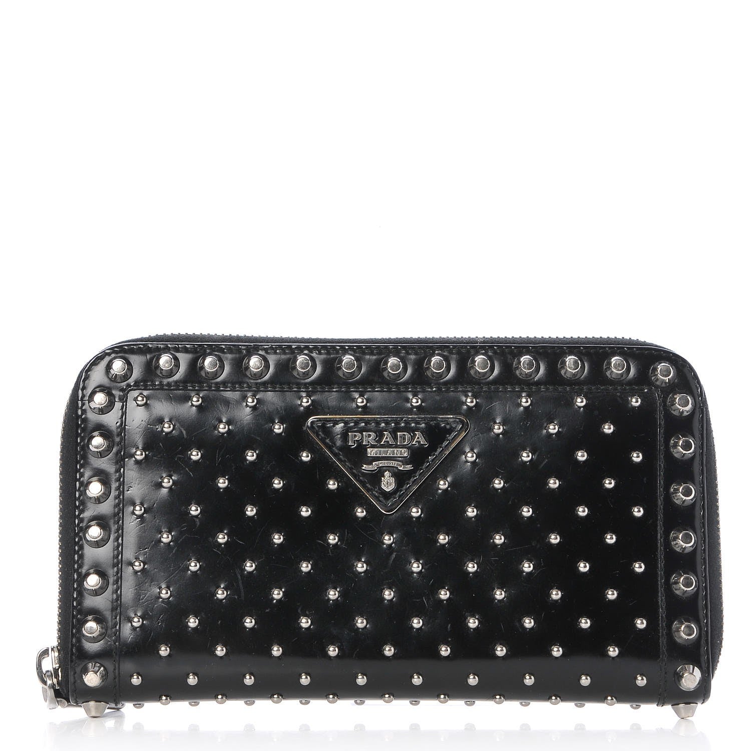 Prada Spazzolato Studded Zip Around Wallet Black 1 of 10