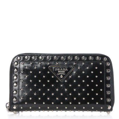 Prada Spazzolato Studded Zip Around Wallet Black 1 of 10