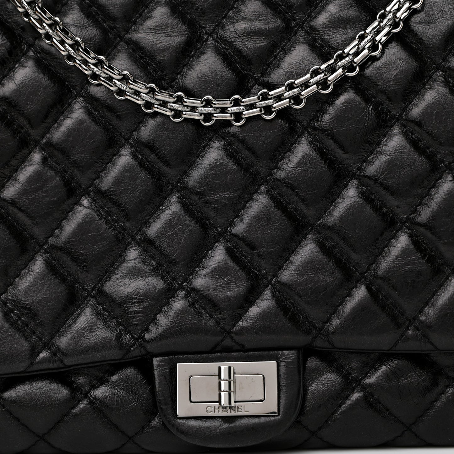 Metallic Aged Calfskin Quilted Reissue 2.55 Accordion Flap Black