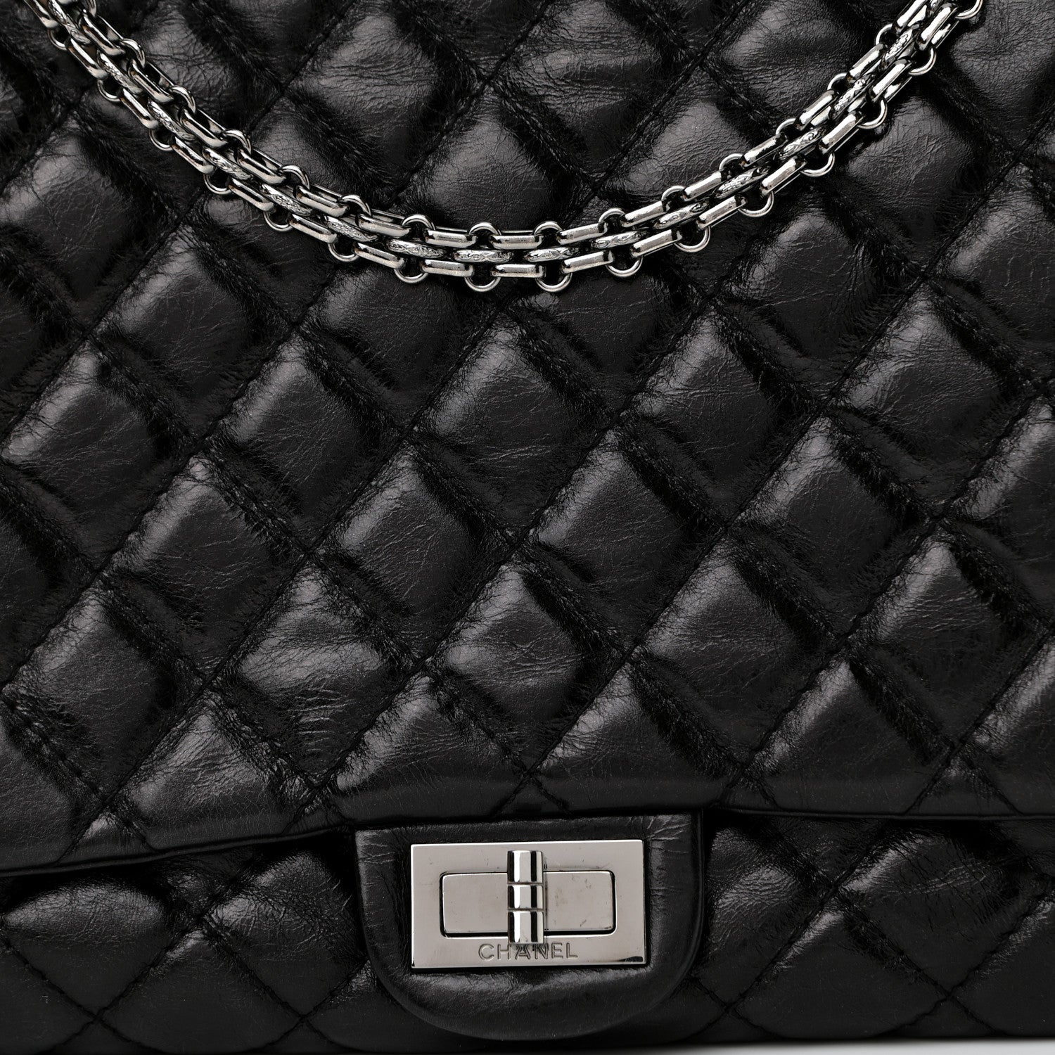 Chanel Metallic Aged Calfskin Quilted Reissue 2.55 Accordion Flap Black 9 of 11