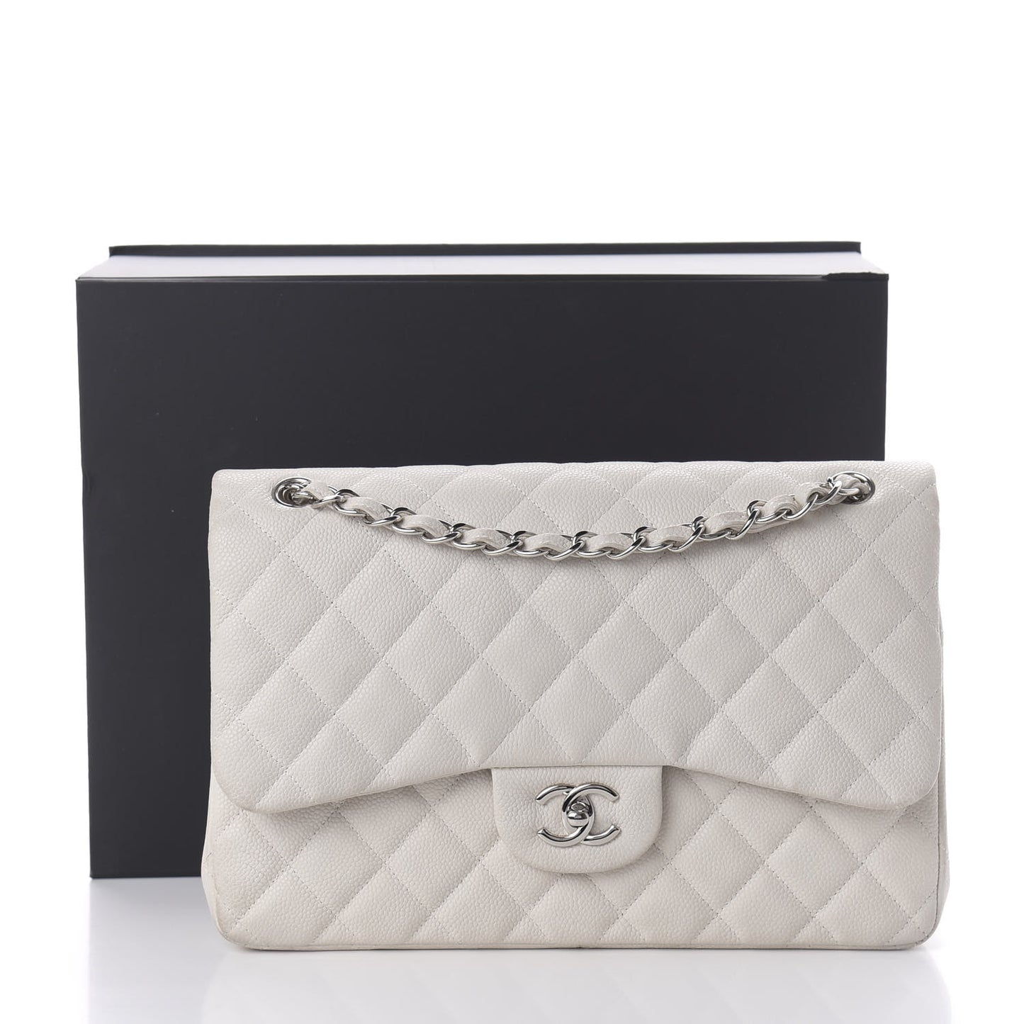 Caviar Quilted Jumbo Double Flap White