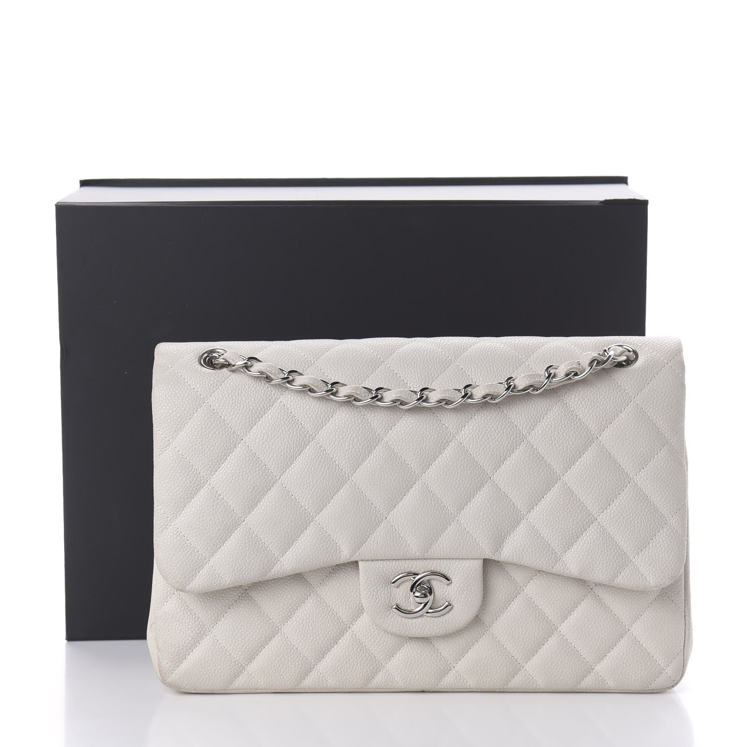Chanel Caviar Quilted Jumbo Double Flap White 11 of 14